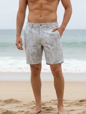 Travis Mathew Gray Tropical-Print Flat Front Shorts